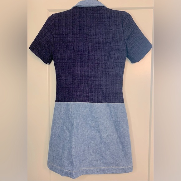 NWT Sandro Brooke Mixed Media Shirt Dress Size US 2 / FR 34 Blue Tweed and Denim - Picture 6 of 16